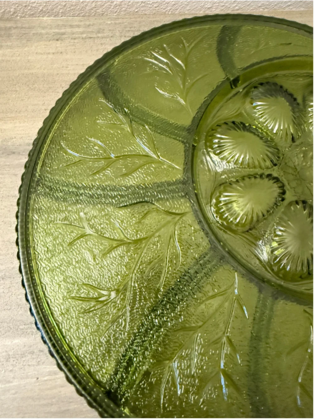 Indiana Glass Olive Green Tree of Life Deviled Egg & Relish Tray - Mint